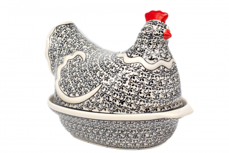 Vas cu capac pentru cuptor in forma de "gaina" Brown Laces, ceramica smaltuita, pictat manual [0]