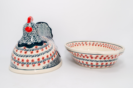 Vas cu capac pentru cuptor in forma de "gaina" Dancing Flowers, ceramica smaltuita, pictat manual [5]