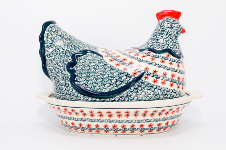 Vas cu capac pentru cuptor in forma de "gaina" Dancing Flowers, ceramica smaltuita, pictat manual [1]