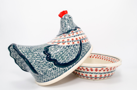 Vas cu capac pentru cuptor in forma de "gaina" Dancing Flowers, ceramica smaltuita, pictat manual [4]