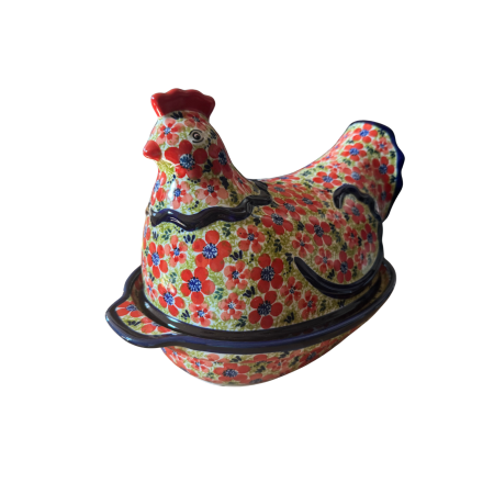 Vas cu capac pentru cuptor in forma de "gaina" , Fire Poppies, ceramica smaltuita, pictata manual [9]