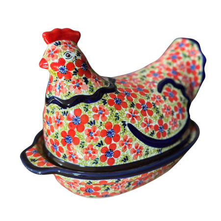 Vas cu capac pentru cuptor in forma de "gaina" , Fire Poppies, ceramica smaltuita, pictata manual [5]