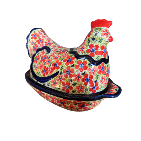 Vas cu capac pentru cuptor in forma de "gaina" , Fire Poppies, ceramica smaltuita, pictata manual [1]