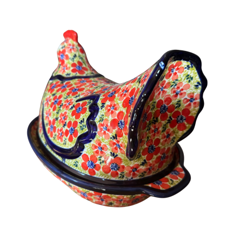 Vas cu capac pentru cuptor in forma de "gaina" , Fire Poppies, ceramica smaltuita, pictata manual [4]