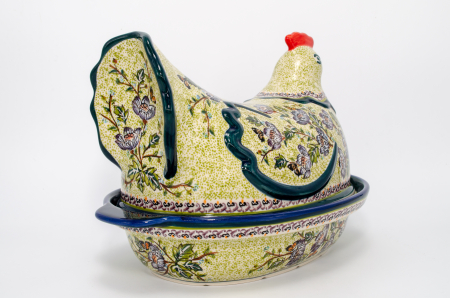 Vas cu capac pentru cuptor in forma de "gaina" Flower Branch, ceramica smaltuita, pictat manual [2]