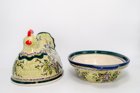 Vas cu capac pentru cuptor in forma de "gaina" Flower Branch, ceramica smaltuita, pictat manual [4]