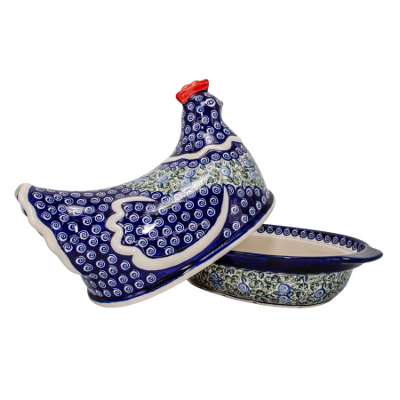 Vas cu capac pentru cuptor in forma de "gaina" Garden Spirals, ceramica smaltuita, pictat manual [3]