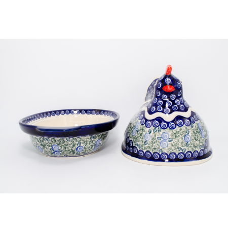 Vas cu capac pentru cuptor in forma de "gaina" Garden Spirals, ceramica smaltuita, pictat manual [4]