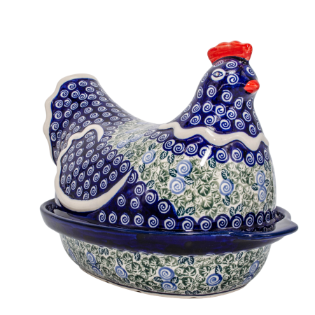 Vase cu capac - Vas cu capac pentru cuptor in forma de "gaina" Garden Spirals, ceramica smaltuita, pictat manual