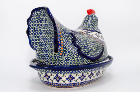 Vas cu capac pentru cuptor in forma de "gaina" Joy, ceramica smaltuita, pictat manual [2]