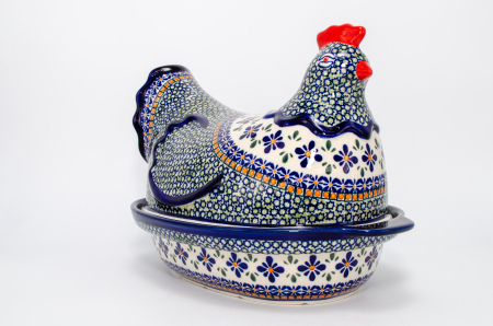 Vas cu capac pentru cuptor in forma de "gaina" Joy, ceramica smaltuita, pictat manual [0]