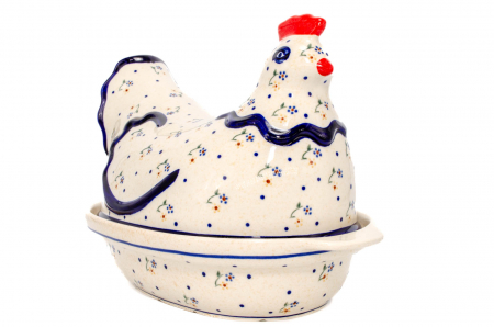 Vas cu capac pentru cuptor in forma de "gaina" Little Flowers, ceramica smaltuita, pictat manual [0]