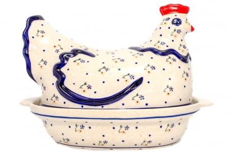 Vas cu capac pentru cuptor in forma de "gaina" Little Flowers, ceramica smaltuita, pictat manual [1]