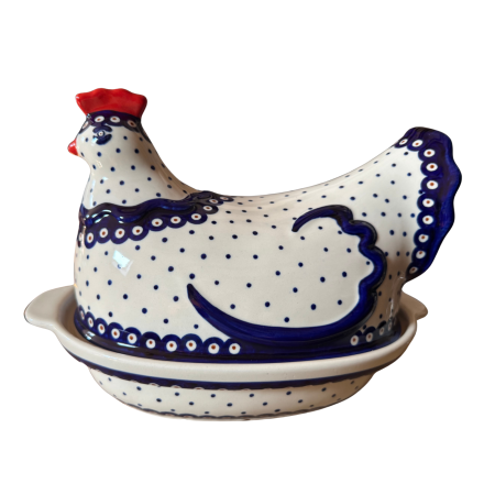 Vas cu capac pentru cuptor in forma de "gaina" , Peacock Dots, ceramica smaltuita, pictata manual [6]