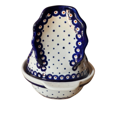 Vas cu capac pentru cuptor in forma de "gaina" , Peacock Dots, ceramica smaltuita, pictata manual [3]