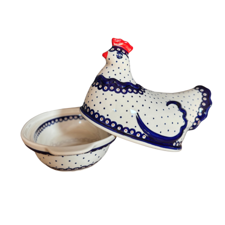 Vas cu capac pentru cuptor in forma de "gaina" , Peacock Dots, ceramica smaltuita, pictata manual [5]