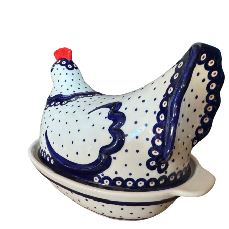 Vas cu capac pentru cuptor in forma de "gaina" , Peacock Dots, ceramica smaltuita, pictata manual [1]