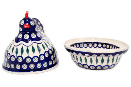 Vas cu capac pentru cuptor in forma de "gaina" Peacock Tear Drops, ceramica smaltuita, pictat manual [4]