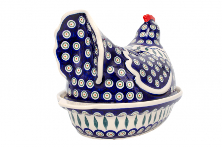 Vas cu capac pentru cuptor in forma de "gaina" Peacock Tear Drops, ceramica smaltuita, pictat manual [2]