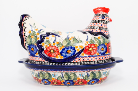 Vas cu capac pentru cuptor in forma de "gaina" Poppy Fountain, ceramica smaltuita, pictat manual [1]