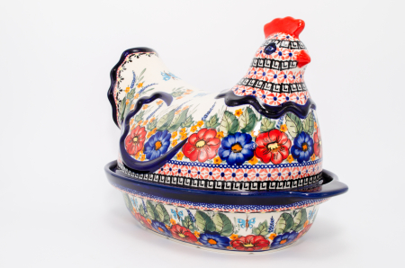 Vas cu capac pentru cuptor in forma de "gaina" Poppy Fountain, ceramica smaltuita, pictat manual [0]