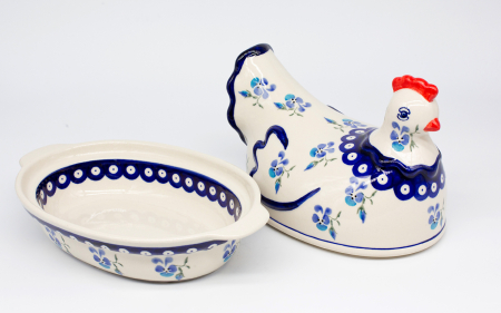 Vas cu capac pentru cuptor in forma de "gaina" Spring, ceramica smaltuita, pictat manual [2]