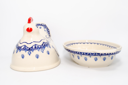 Vas cu capac pentru cuptor in forma de "gaina" Sweet Blue, ceramica smaltuita, pictat manual [4]