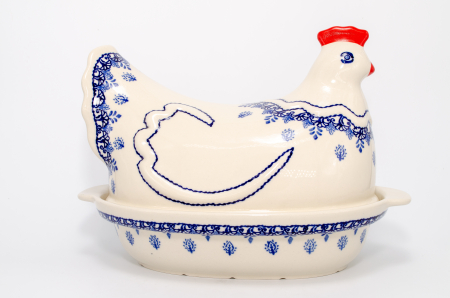 Vas cu capac pentru cuptor in forma de "gaina" Sweet Blue, ceramica smaltuita, pictat manual [1]