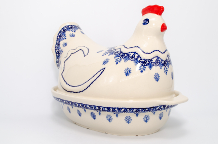 Vas cu capac pentru cuptor in forma de "gaina" Sweet Blue, ceramica smaltuita, pictat manual [0]