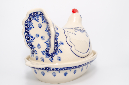 Vas cu capac pentru cuptor in forma de "gaina" Sweet Blue, ceramica smaltuita, pictat manual [2]