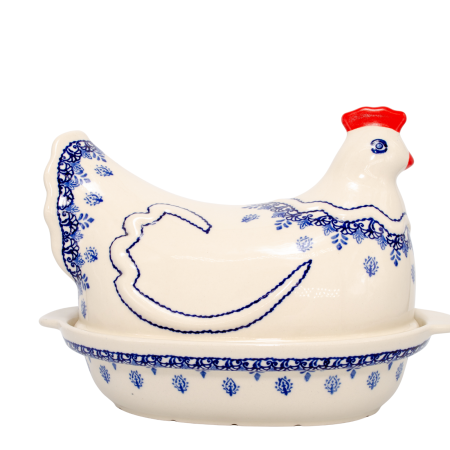 Vas cu capac pentru cuptor in forma de "gaina" Sweet Blue, ceramica smaltuita, pictata manual [1]