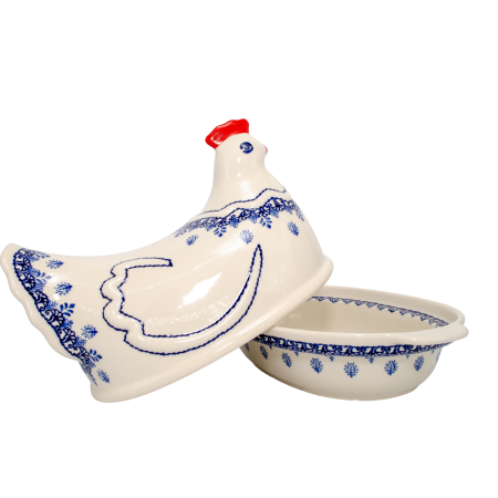 Vas cu capac pentru cuptor in forma de "gaina" Sweet Blue, ceramica smaltuita, pictata manual [4]