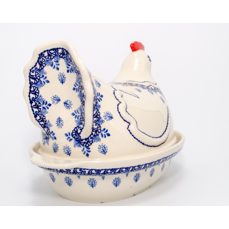 Vas cu capac pentru cuptor in forma de "gaina" Sweet Blue, ceramica smaltuita, pictata manual [2]