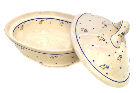 Vas cuptor ceramica, oval, cu capac  Little Flowers, smaltuit, pictata manual, 21,5 x 26,0 cm, volum  1,2 L [1]