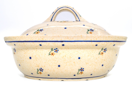 Vas cuptor ceramica, oval, cu capac  Little Flowers, smaltuit, pictata manual, 21,5 x 26,0 cm, volum  1,2 L [4]