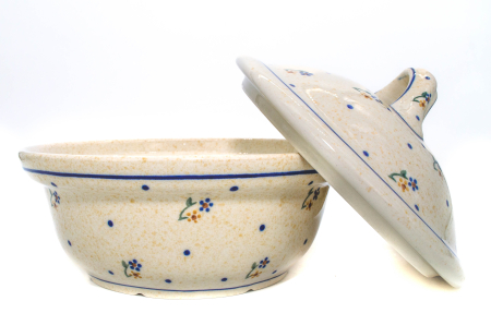 Vas cuptor ceramica, oval, cu capac  Little Flowers, smaltuit, pictata manual, 21,5 x 26,0 cm, volum  1,2 L [7]