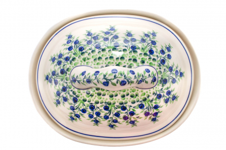 Vas cuptor oval capac, Berries, ceramica smaltuita, pictata manual, 25,5 x 31,8 cm, volum 2,2 L [7]