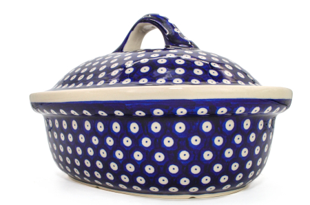 Vas cuptor, oval, capac, Blue Eyes , ceramica smaltuita, pictata manual, 25,5 x 31,8 cm, volum 2,2 L [7]