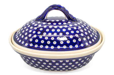 Vas cuptor, oval, capac, Blue Eyes , ceramica smaltuita, pictata manual, 25,5 x 31,8 cm, volum 2,2 L [1]
