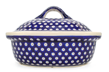 Vas cuptor, oval, capac, Blue Eyes , ceramica smaltuita, pictata manual, 25,5 x 31,8 cm, volum 2,2 L [6]