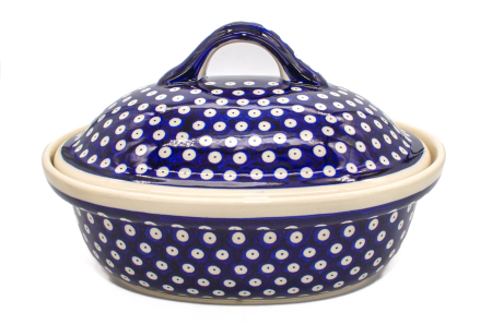 Vas cuptor, oval, capac, Blue Eyes , ceramica smaltuita, pictata manual, 25,5 x 31,8 cm, volum 2,2 L [4]