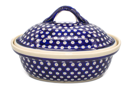 Vas cuptor, oval, capac, Blue Eyes , ceramica smaltuita, pictata manual, 25,5 x 31,8 cm, volum 2,2 L [5]