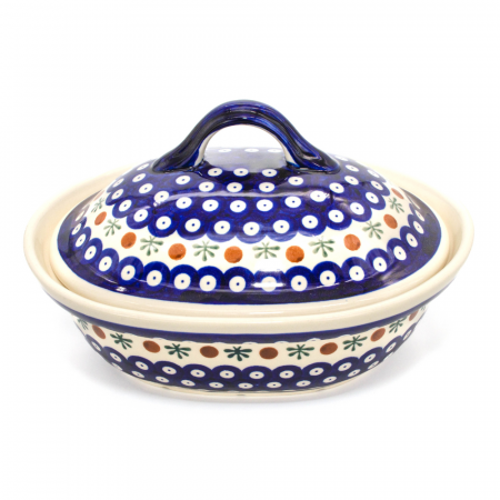 Vas cuptor, oval, capac, Blue Eyes Festive, ceramica smaltuita, pictata manual, 21,5 x 26,0 cm, volum 1,2 L [1]