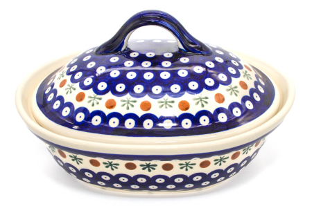 Vas cuptor, oval, capac, Blue Eyes Festive, ceramica smaltuita, pictata manual, 21,5 x 26,0 cm, volum 1,2 L [4]