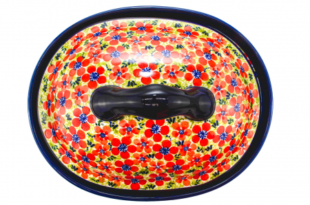 Vas cuptor oval capac, Fire Poppies, ceramica smaltuita, pictata manual, 25,5 x 31,8 cm, volum 2,2 L [4]