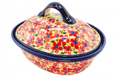 Vas cuptor oval capac, Fire Poppies, ceramica smaltuita, pictata manual, 25,5 x 31,8 cm, volum 2,2 L [2]
