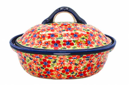 Vas cuptor oval capac, Fire Poppies, ceramica smaltuita, pictata manual, 25,5 x 31,8 cm, volum 2,2 L [1]