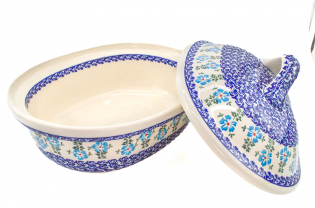 Vas cuptor oval capac, Forget-me-nots, ceramica smaltuita, pictata manual, 25,5 x 31,8 cm, volum 2,2 L [4]