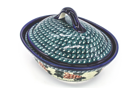 Vas cuptor, oval, capac, Grape Vine, ceramica smaltuita, pictata manual, 21,5 x 26,0 cm, volum 1,2 L [6]