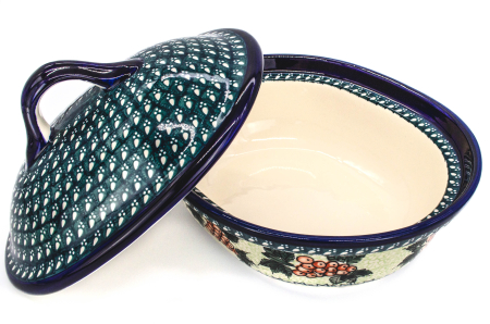 Vas cuptor, oval, capac, Grape Vine, ceramica smaltuita, pictata manual, 21,5 x 26,0 cm, volum 1,2 L [5]